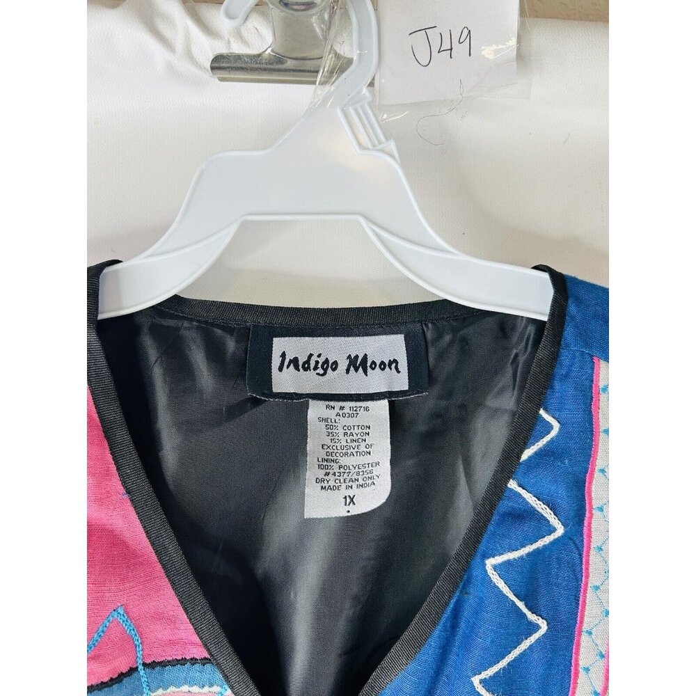 Indigo Moon Color Block Artsy Printed Jacket Lage… - image 2